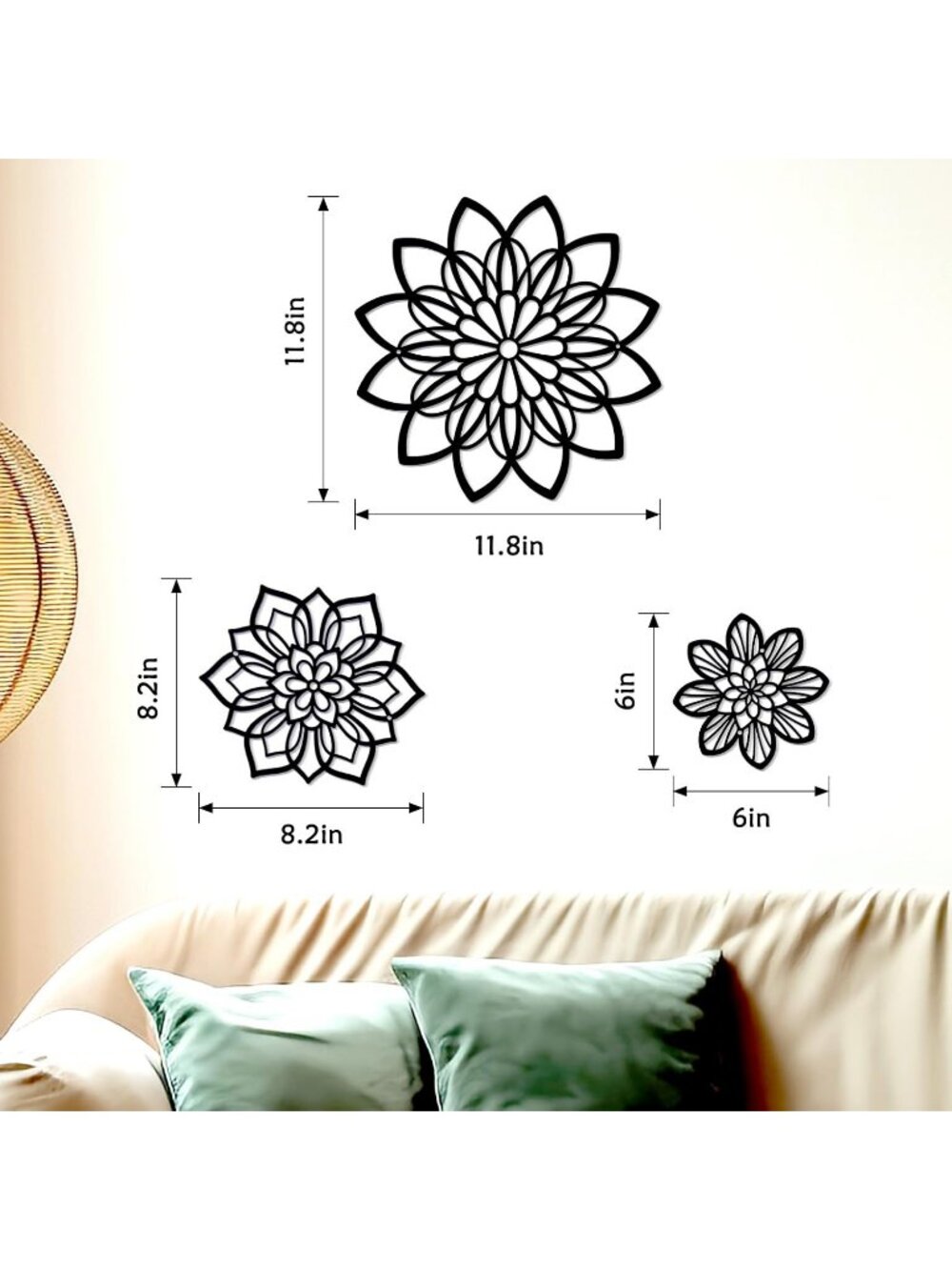 New Set of 3 Black Metal Flower Wall Decor Farmhouse Hanging Art 6 8.2 11.8 Inch - Picture 3 of 6